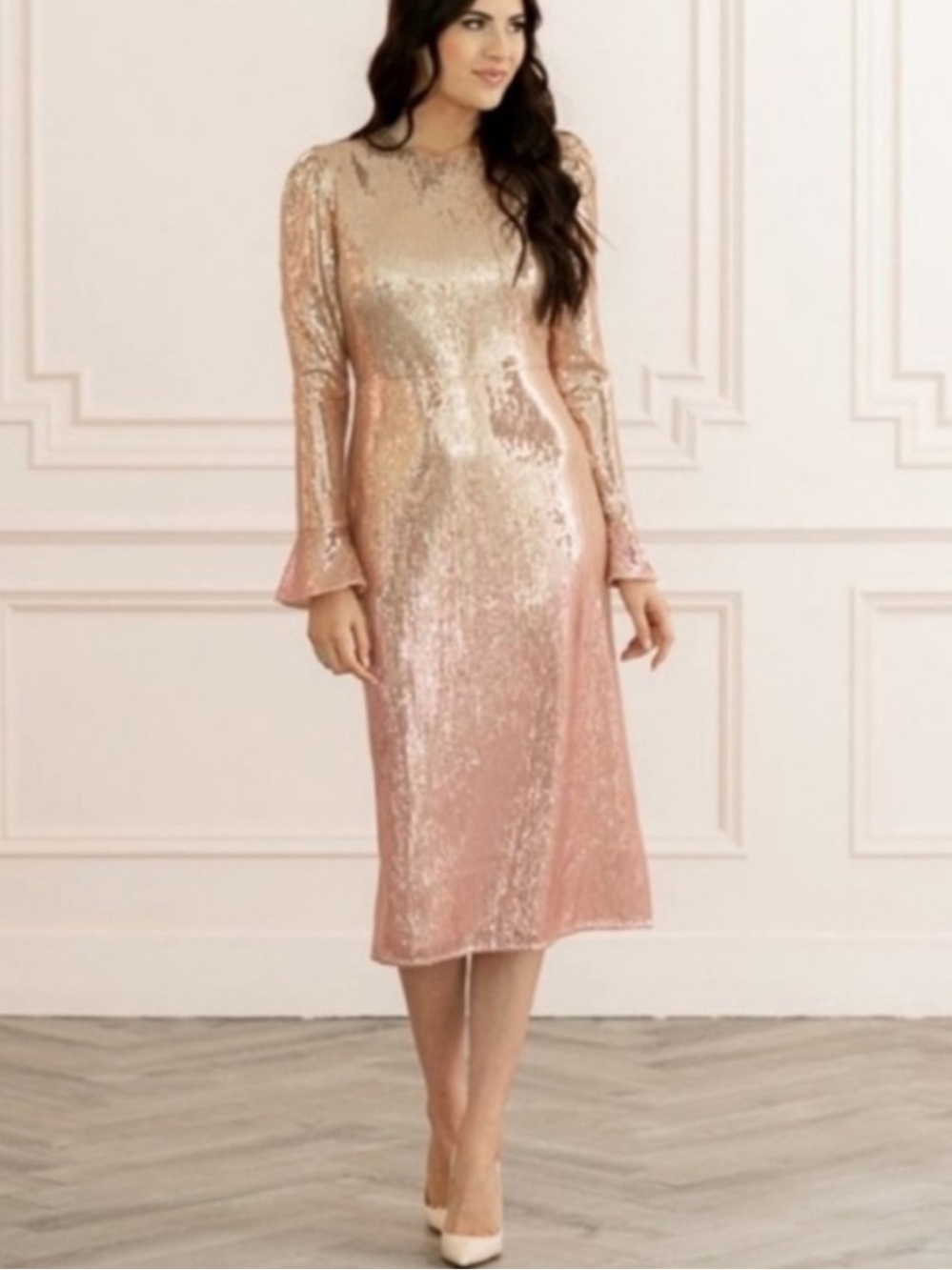 Rachel Parcell Pink Rose Gold Ombre Sequin Midi Dress
